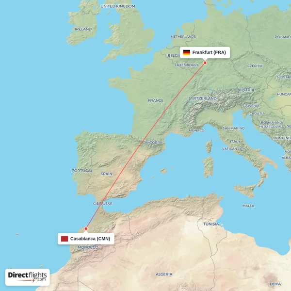 Casablanca - Frankfurt direct flight map