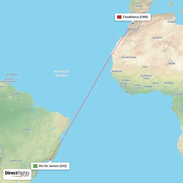 Casablanca - Rio De Janeiro direct flight map