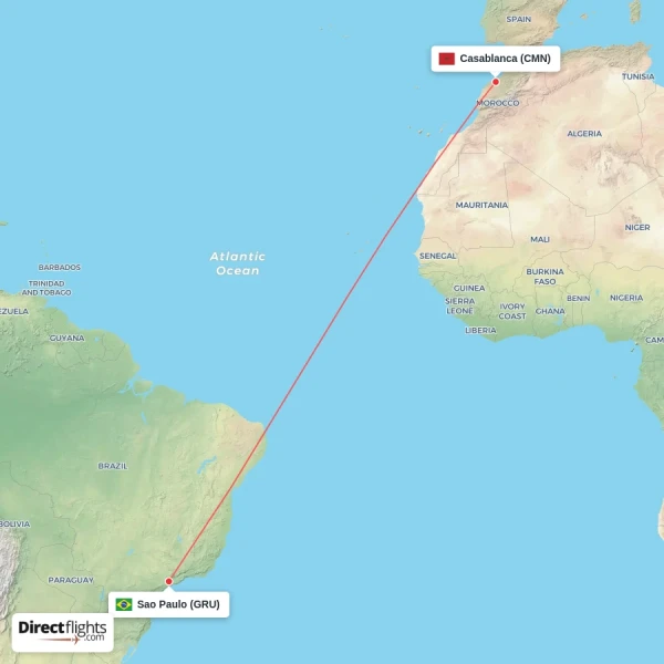 Casablanca - Sao Paulo direct flight map