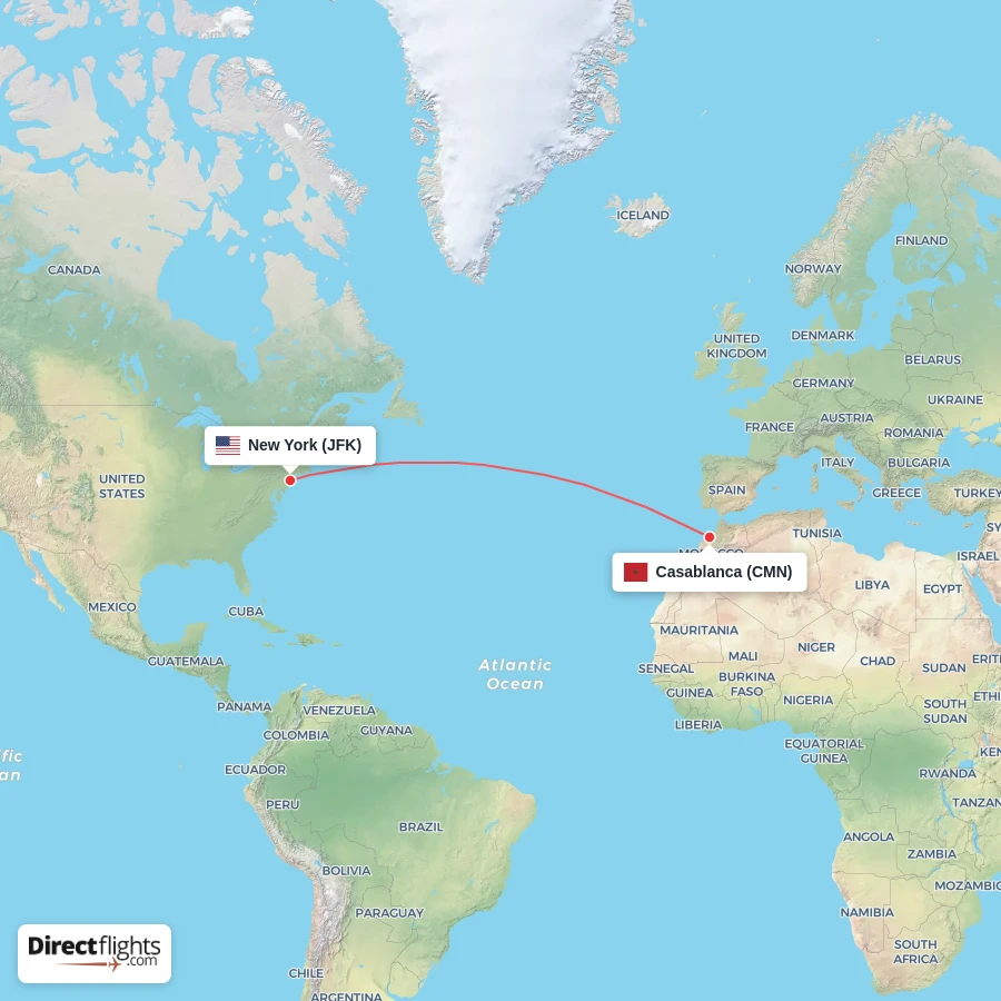 CMN - JFK route map