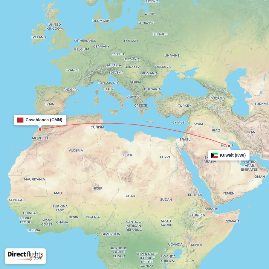 CMN - KWI route map