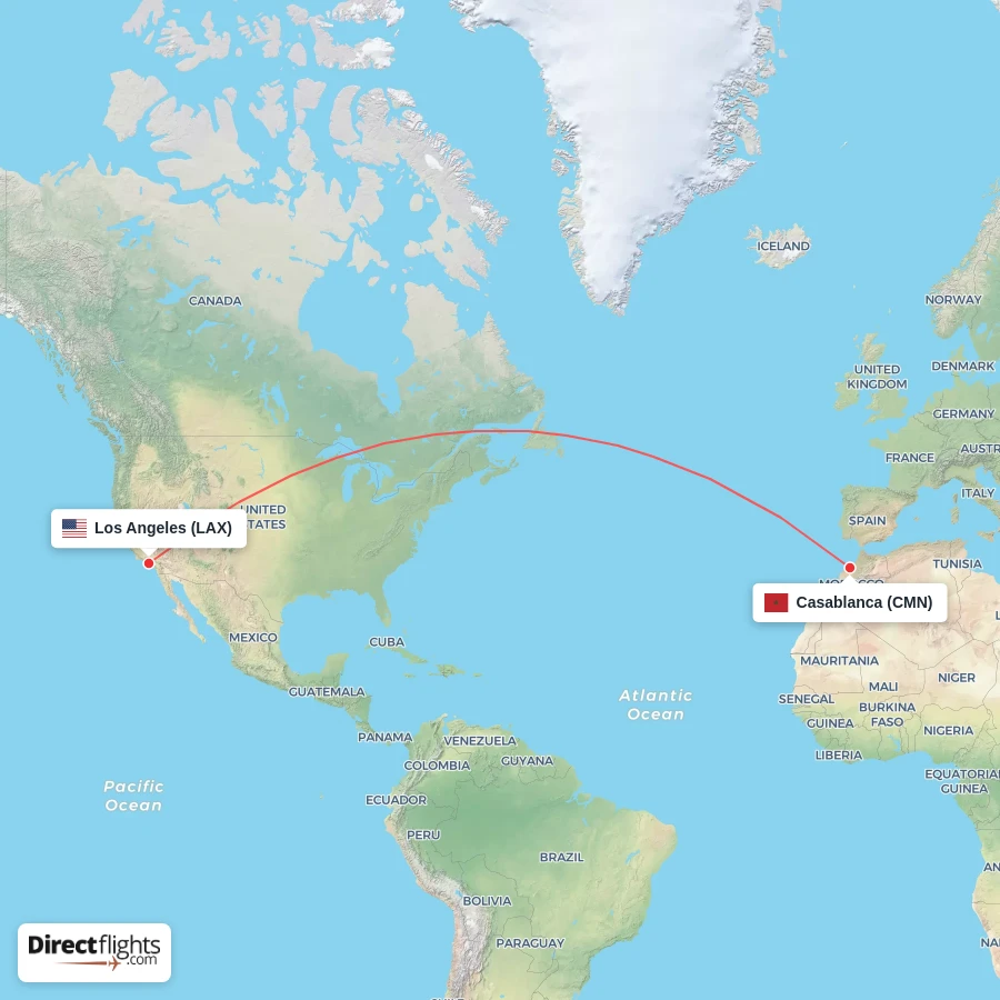 CMN - LAX route map