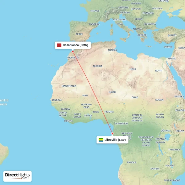 Casablanca - Libreville direct flight map