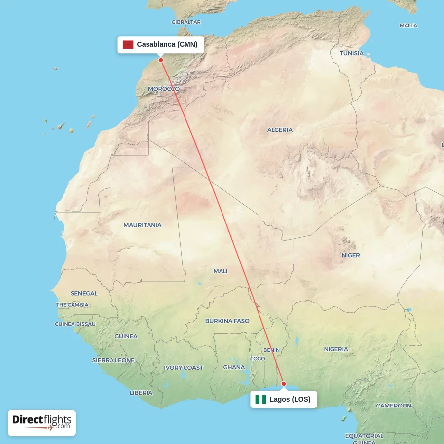 CMN - LOS route map