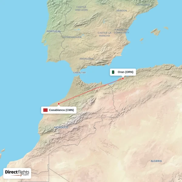 Casablanca - Oran direct flight map