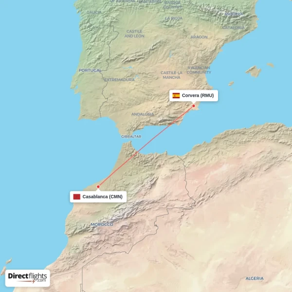 Casablanca - Corvera direct flight map