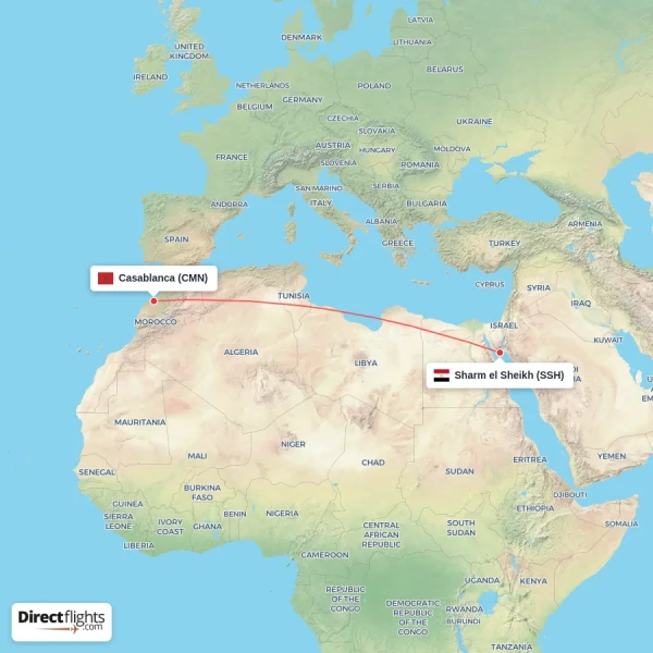 Casablanca - Sharm el Sheikh direct flight map