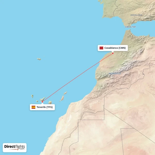 Casablanca - Tenerife direct flight map