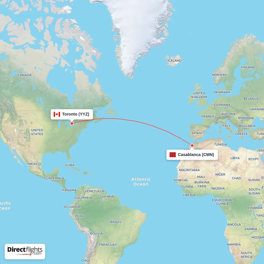 CMN - YYZ route map
