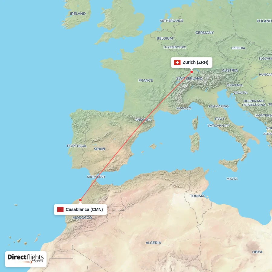 CMN - ZRH route map