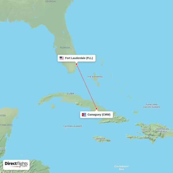 Camaguey - Fort Lauderdale direct flight map