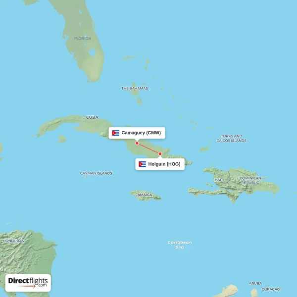 Camaguey - Holguin direct flight map