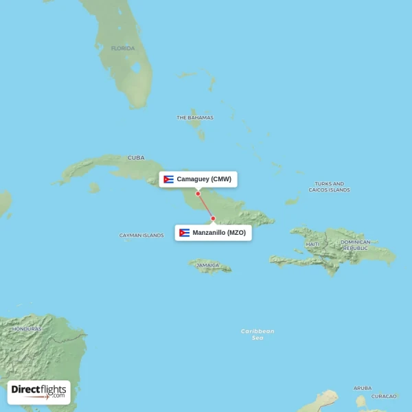Camaguey - Manzanillo direct flight map
