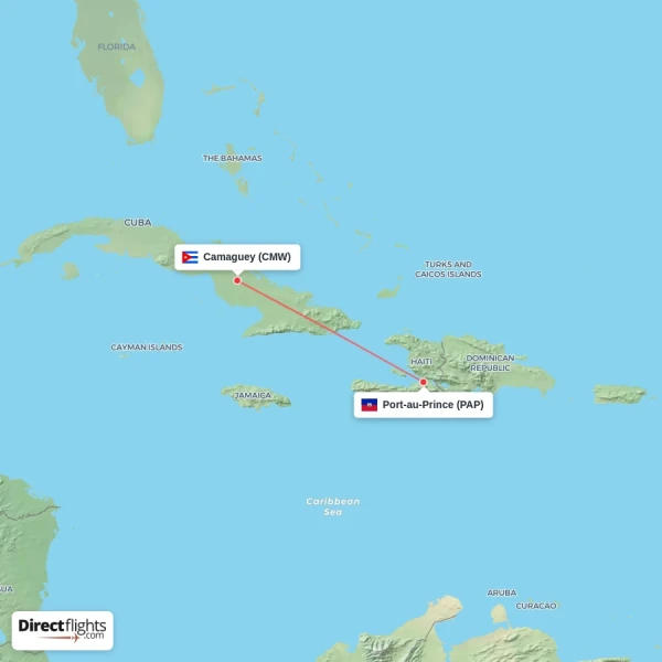 Camaguey - Port-au-Prince direct flight map