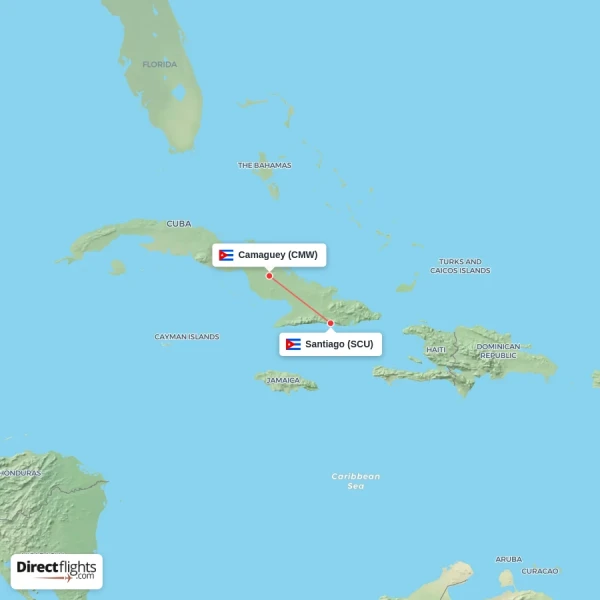 Camaguey - Santiago direct flight map
