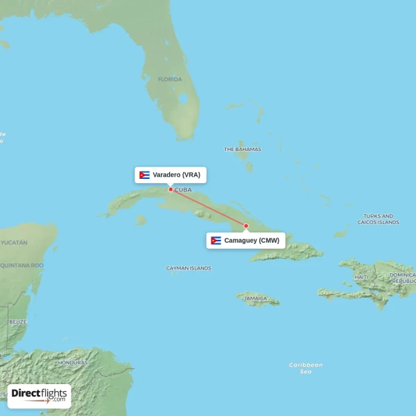 Camaguey - Varadero direct flight map