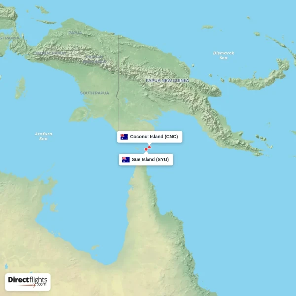 Coconut Island - Sue Island direct flight map