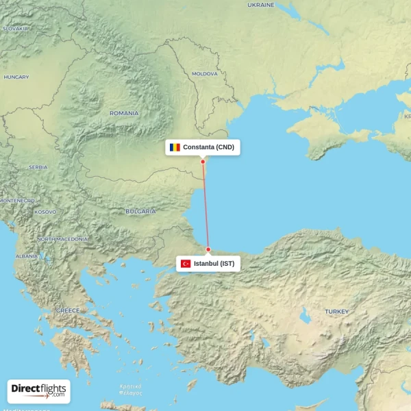 Constanta - Istanbul direct flight map