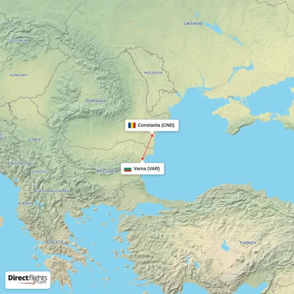 Constanta - Varna direct flight map