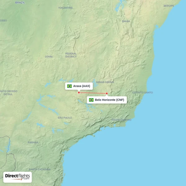 Belo Horizonte - Araxa direct flight map