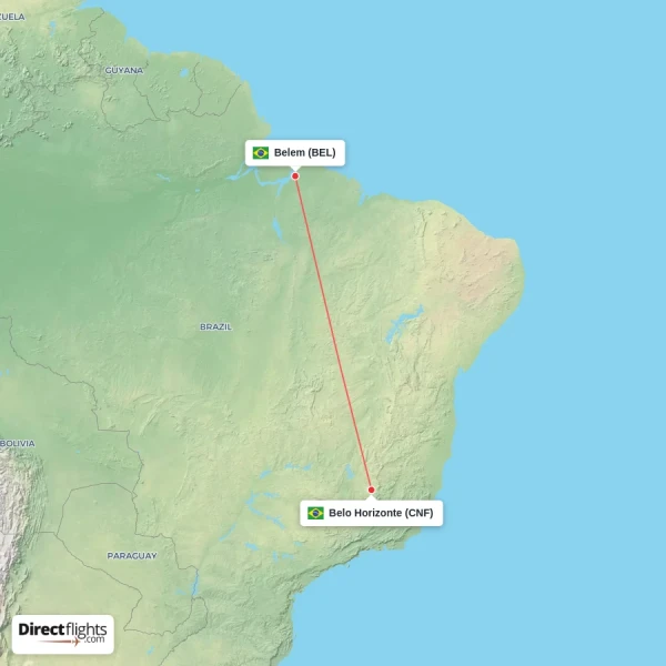 Belo Horizonte - Belem direct flight map