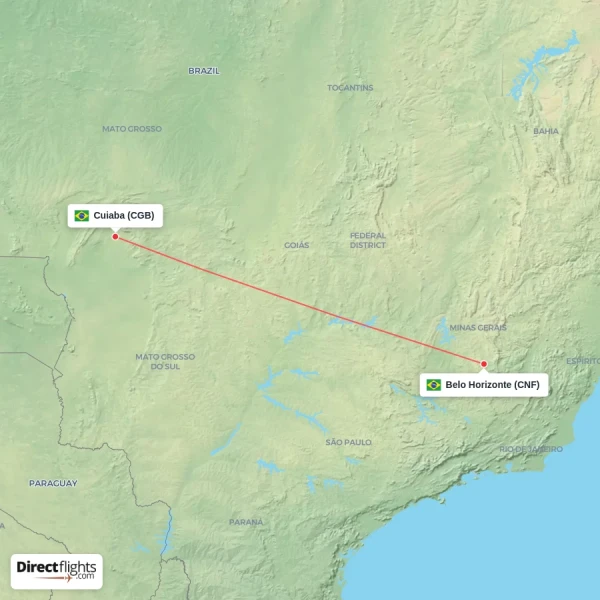 Belo Horizonte - Cuiaba direct flight map