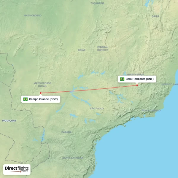 Belo Horizonte - Campo Grande direct flight map