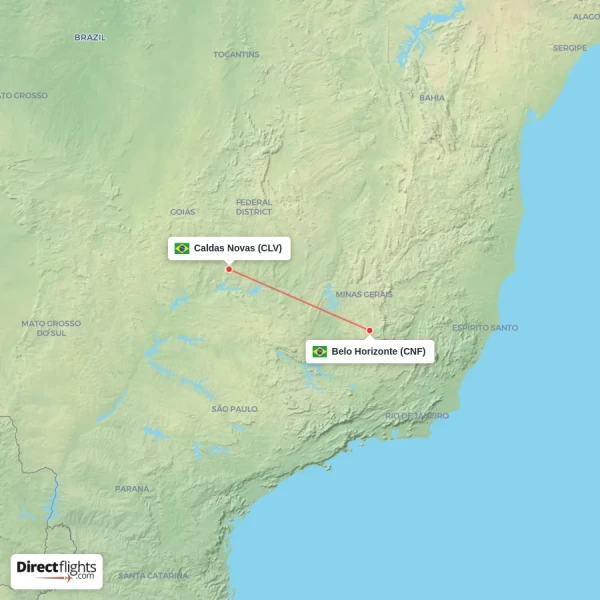 Belo Horizonte - Caldas Novas direct flight map