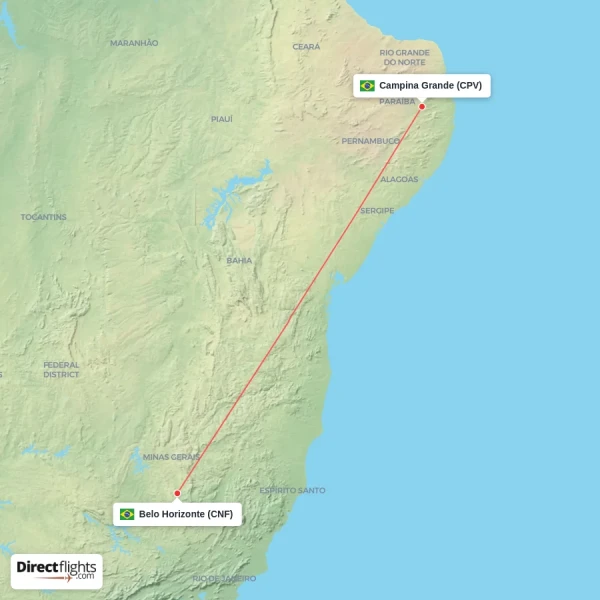 Belo Horizonte - Campina Grande direct flight map