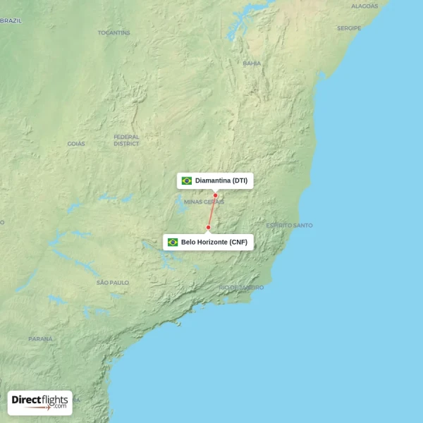 Belo Horizonte - Diamantina direct flight map