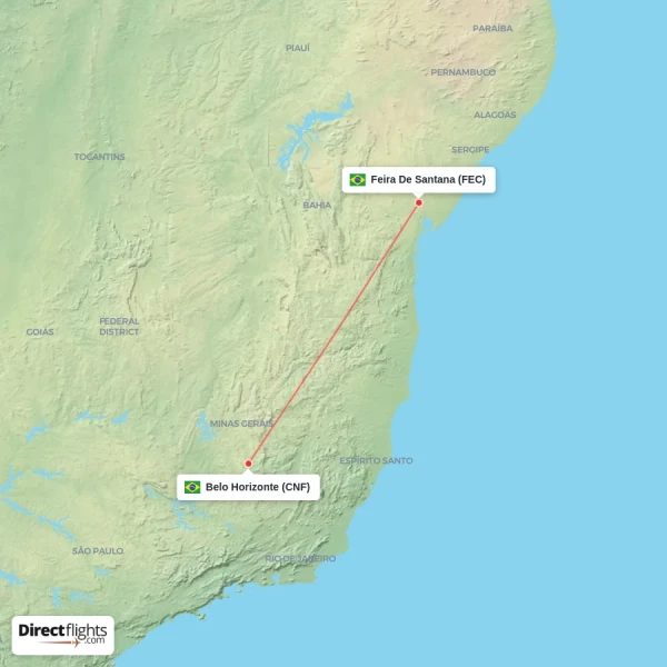 Belo Horizonte - Feira De Santana direct flight map