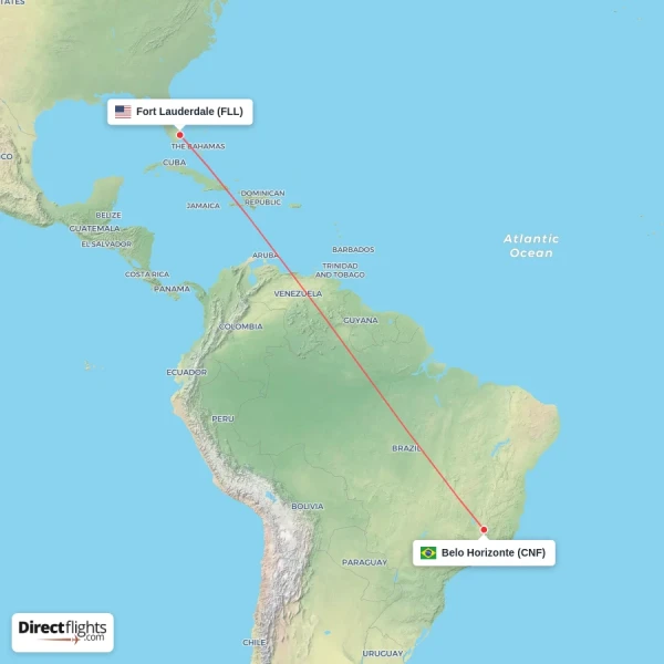 Belo Horizonte - Fort Lauderdale direct flight map
