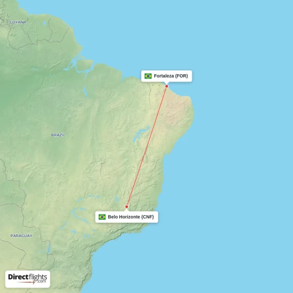 Belo Horizonte - Fortaleza direct flight map