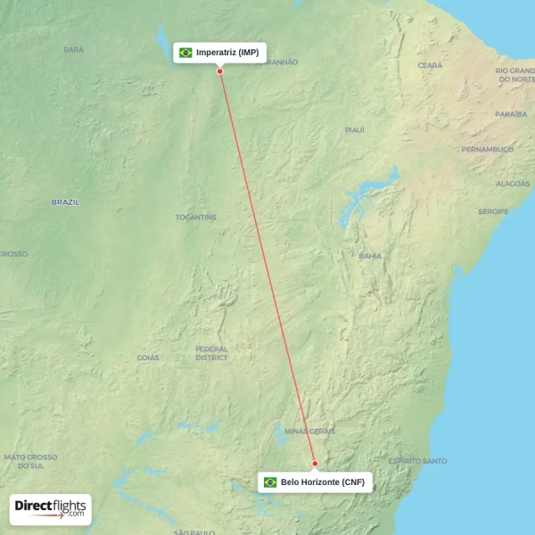 Belo Horizonte - Imperatriz direct flight map