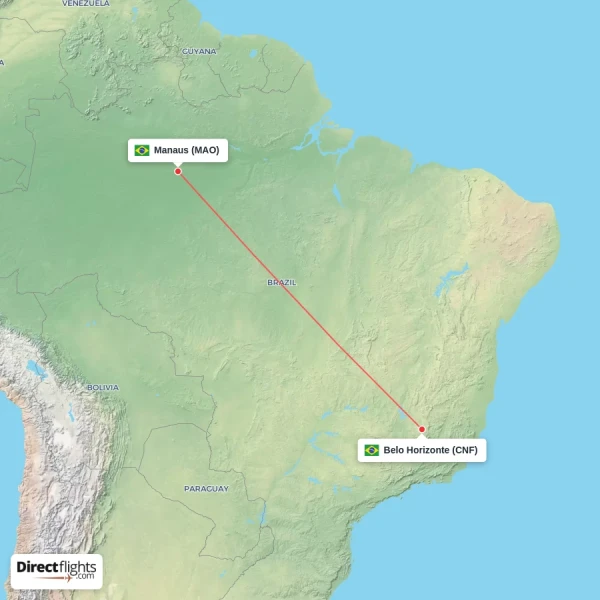 Belo Horizonte - Manaus direct flight map