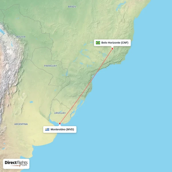 Belo Horizonte - Montevideo direct flight map