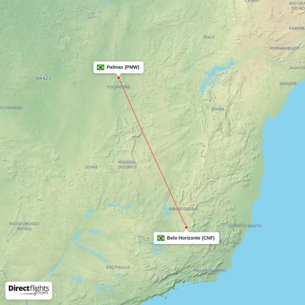 Belo Horizonte - Palmas direct flight map