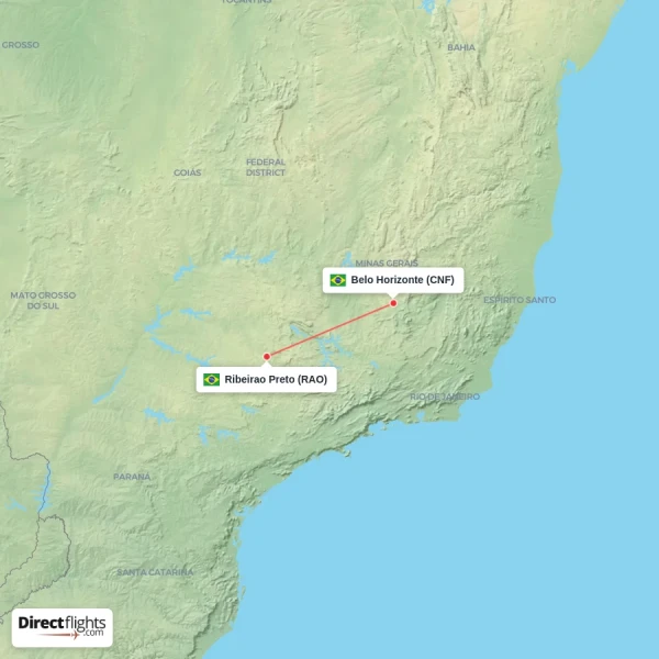 Belo Horizonte - Ribeirao Preto direct flight map