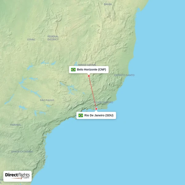 Belo Horizonte - Rio De Janeiro direct flight map