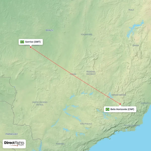 Belo Horizonte - Sorriso direct flight map