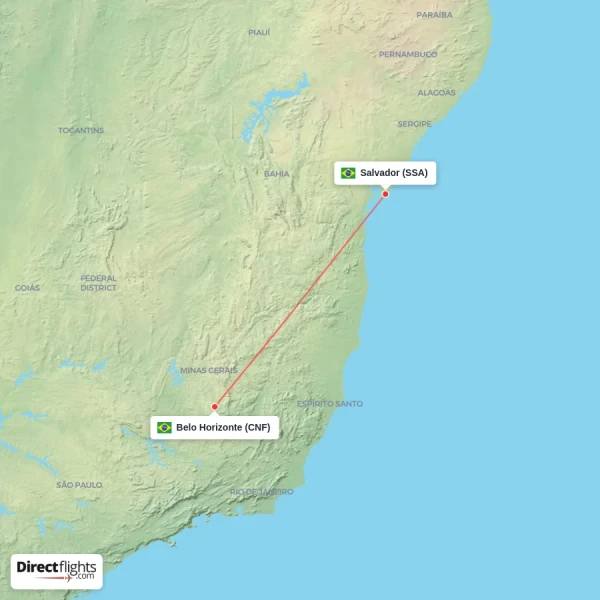 Belo Horizonte - Salvador direct flight map