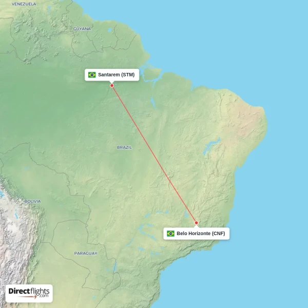 Belo Horizonte - Santarem direct flight map