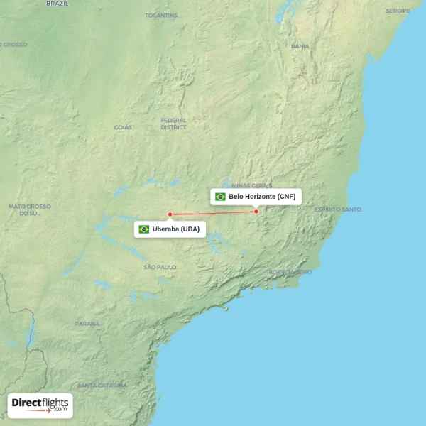 Belo Horizonte - Uberaba direct flight map