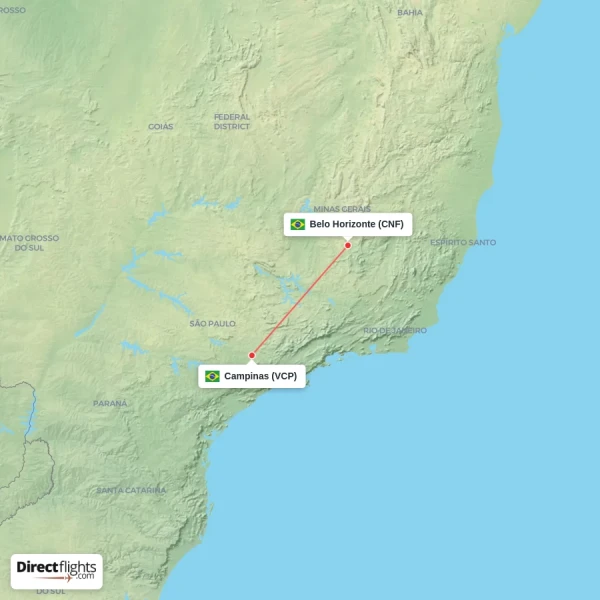 Belo Horizonte - Campinas direct flight map