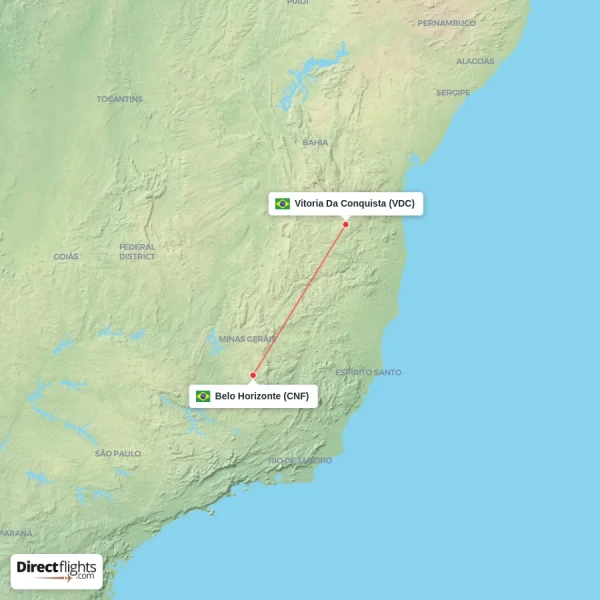 Belo Horizonte - Vitoria Da Conquista direct flight map