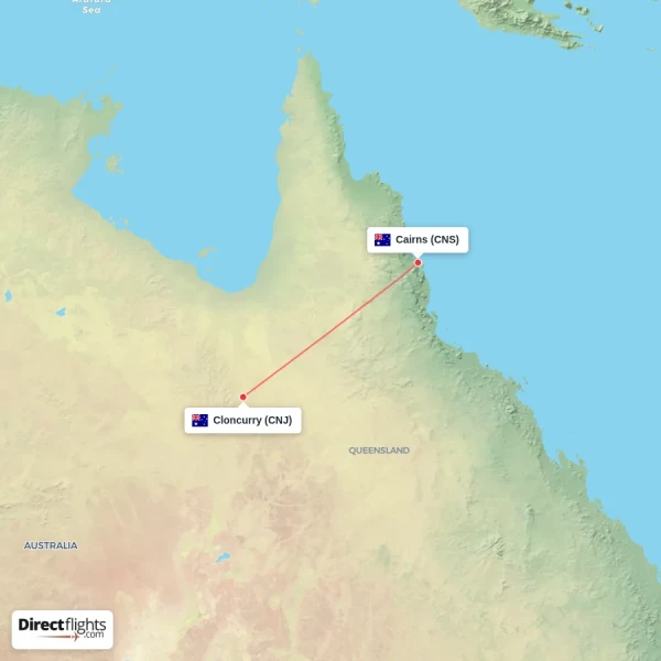 Cloncurry - Cairns direct flight map