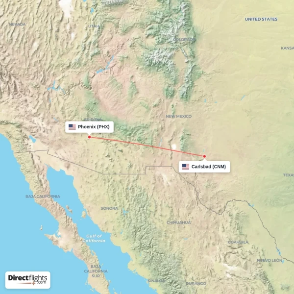 Carlsbad - Phoenix direct flight map