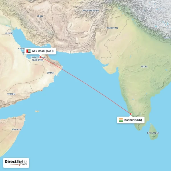 Kannur - Abu Dhabi direct flight map