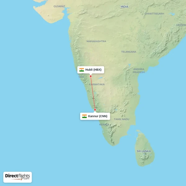 Kannur - Hubli direct flight map