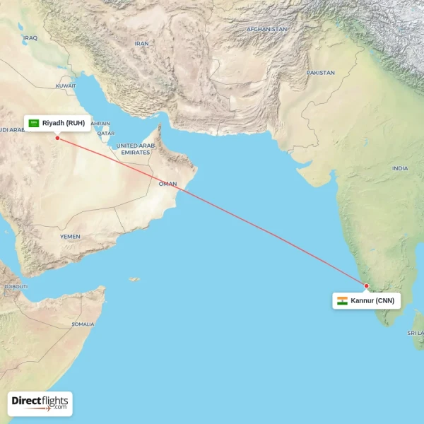 Kannur - Riyadh direct flight map